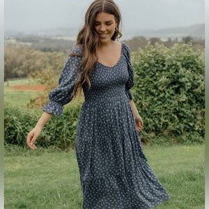 FLAWED NeuFlora Blue Everett Floral Prairie Dress Size Medium